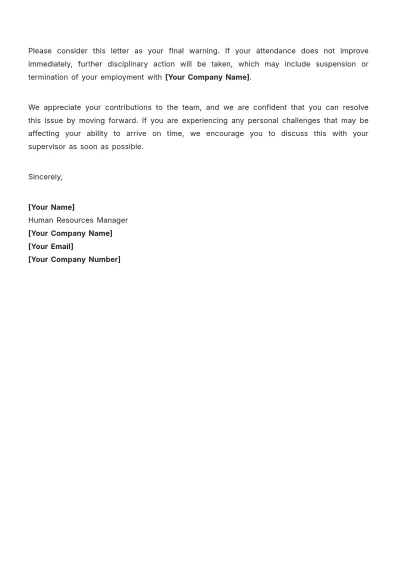 Free Final Warning for Late Attendance Template to Edit Online