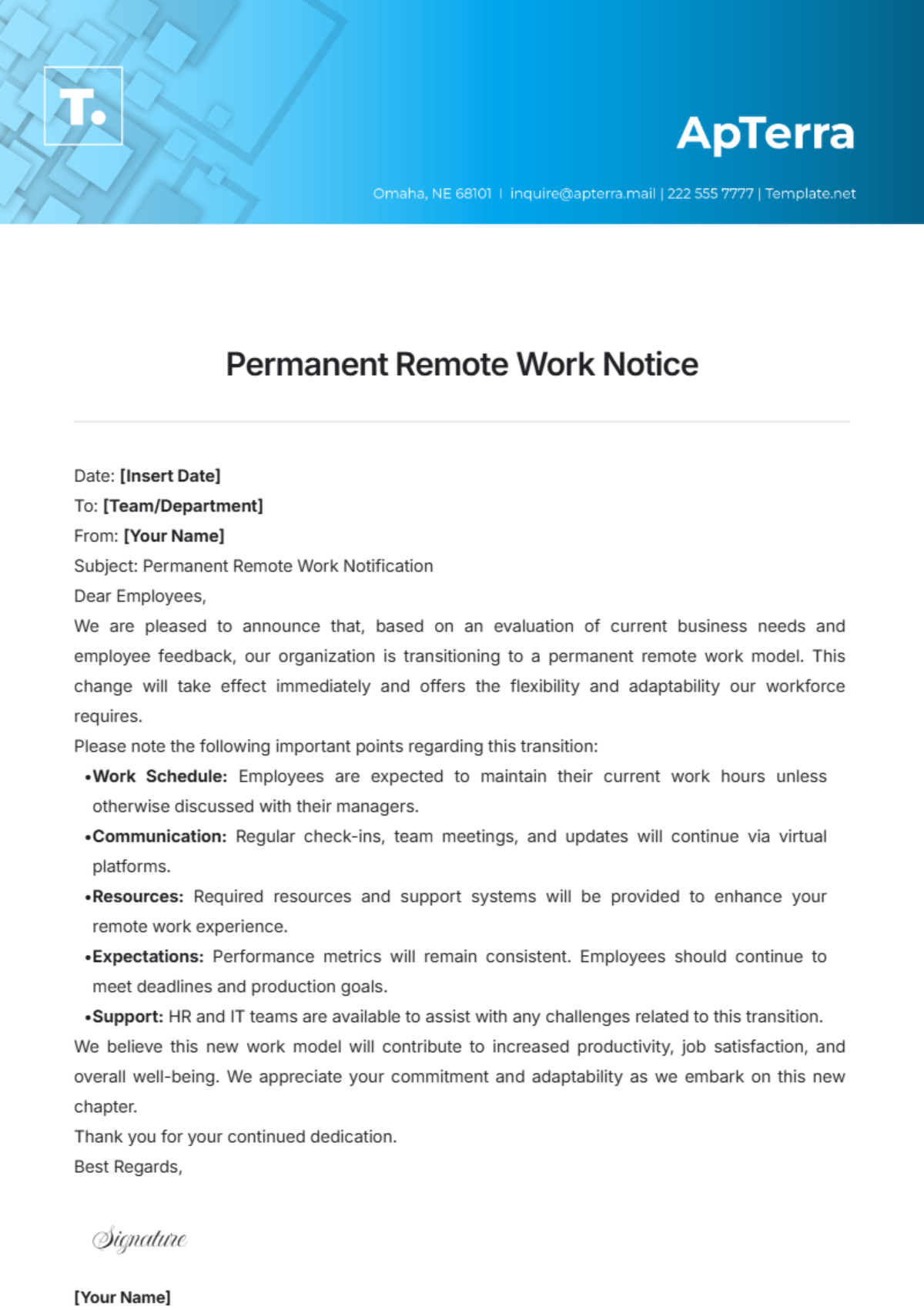 Permanent Remote Work Notice Template - Edit Online & Download