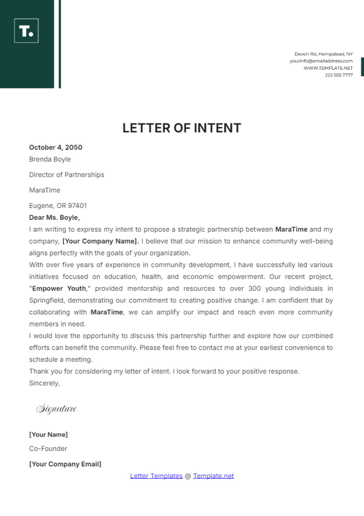 Letter of Intent Template - Edit Online & Download