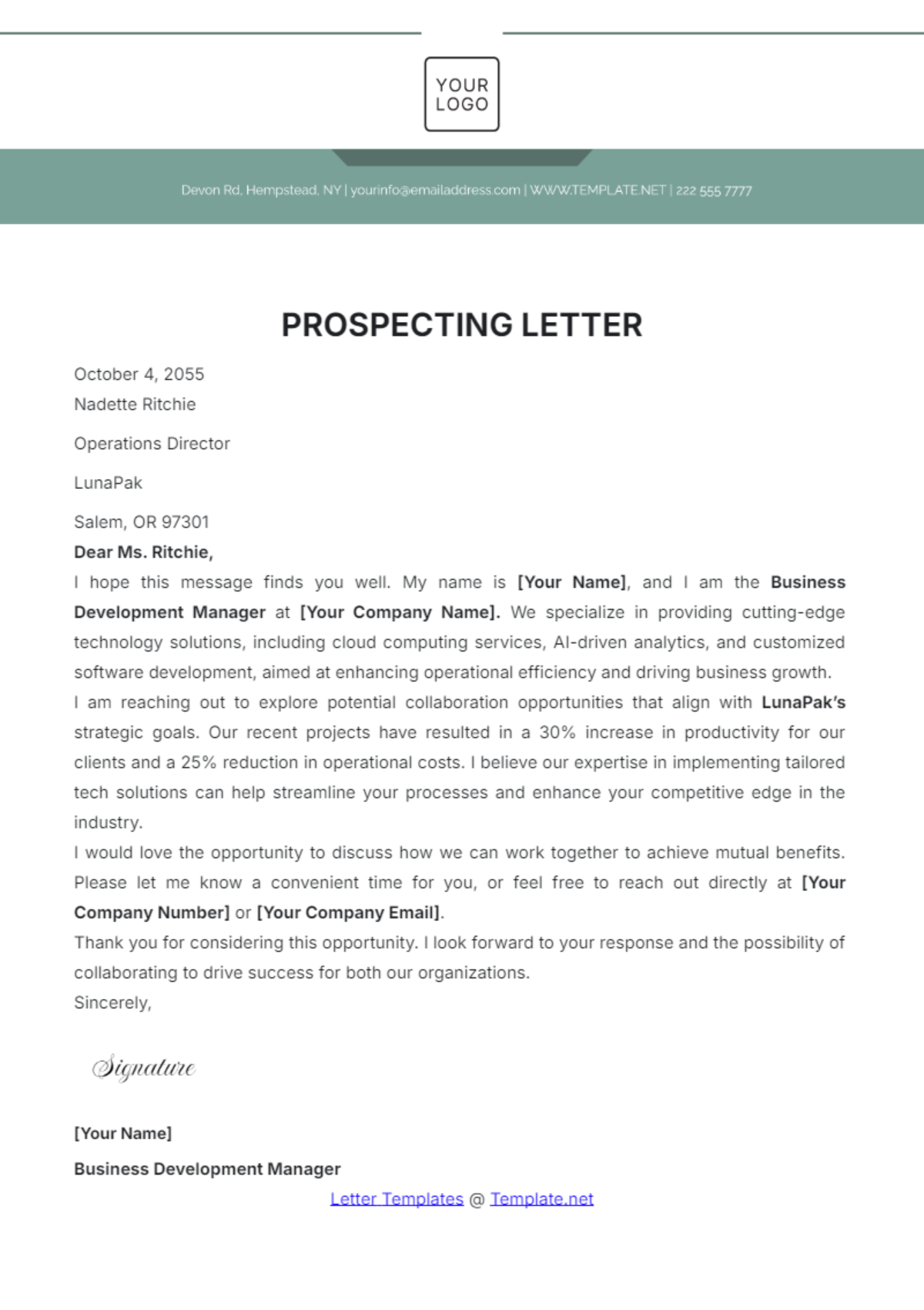 Free Prospecting Letter Template - Edit Online & Download | Template.net