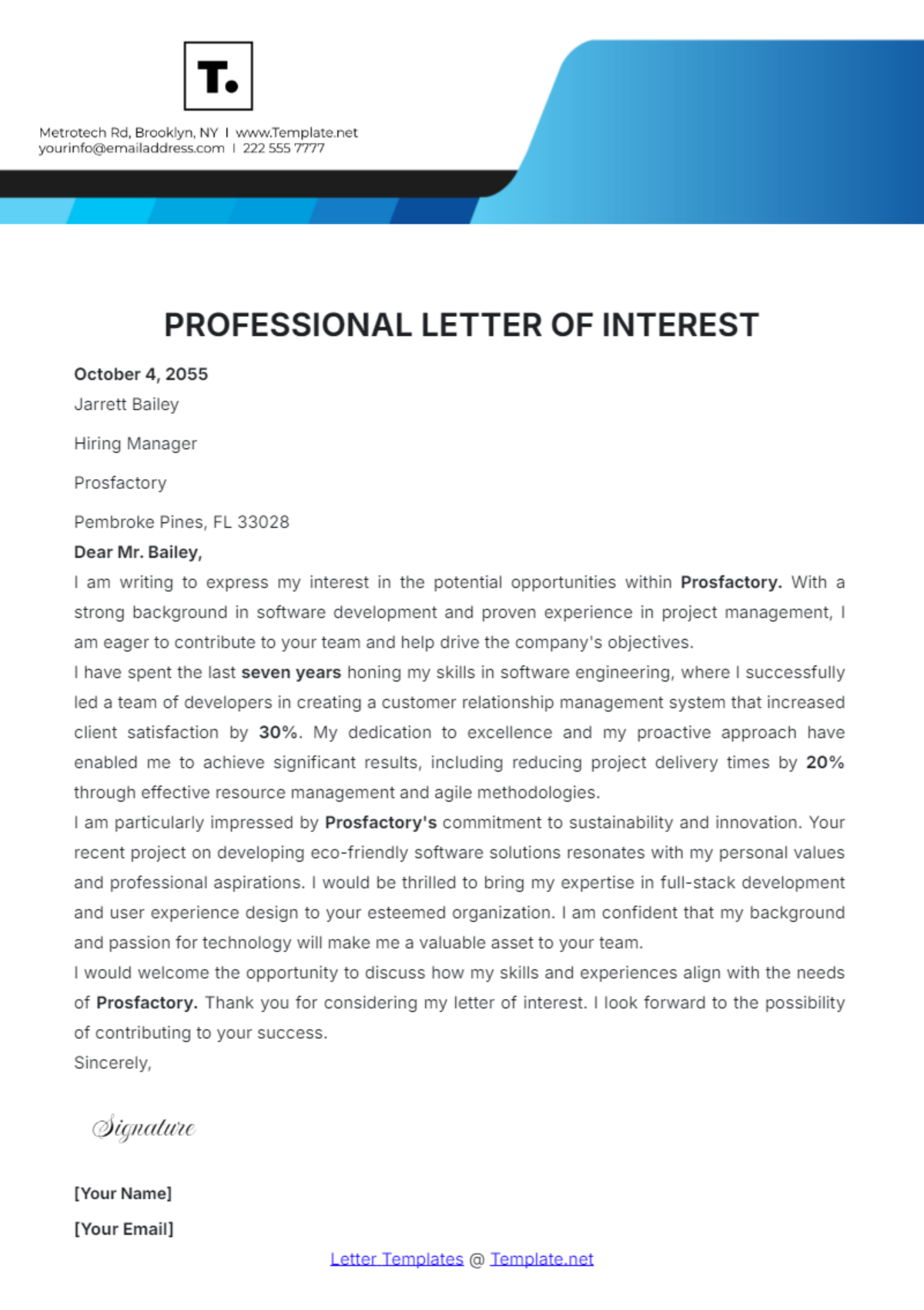 Professional Letter of Interest Template - Edit Online & Download