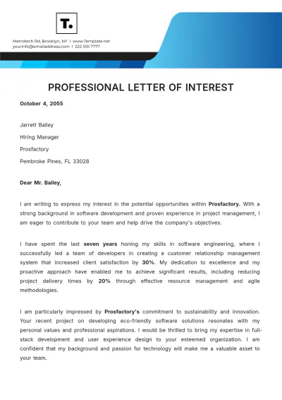 Free Professional Letter of Interest Template to Edit Online
