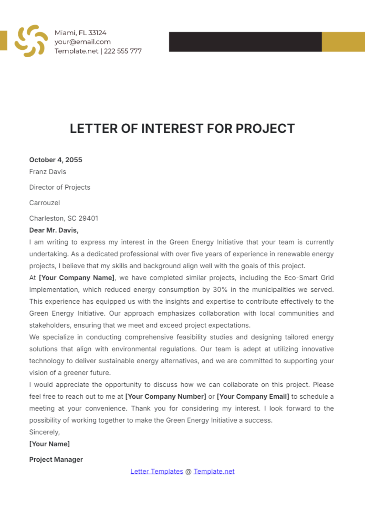 Letter of Interest for Project Template - Edit Online & Download