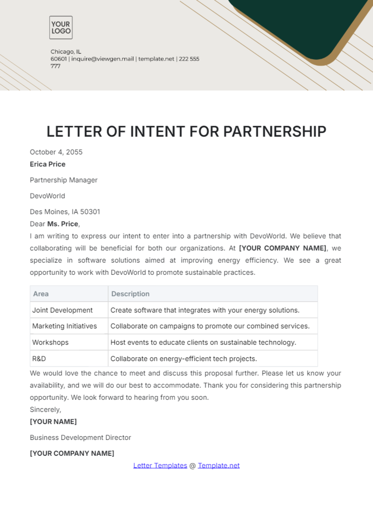 Letter of Intent for Partnership Template - Edit Online & Download