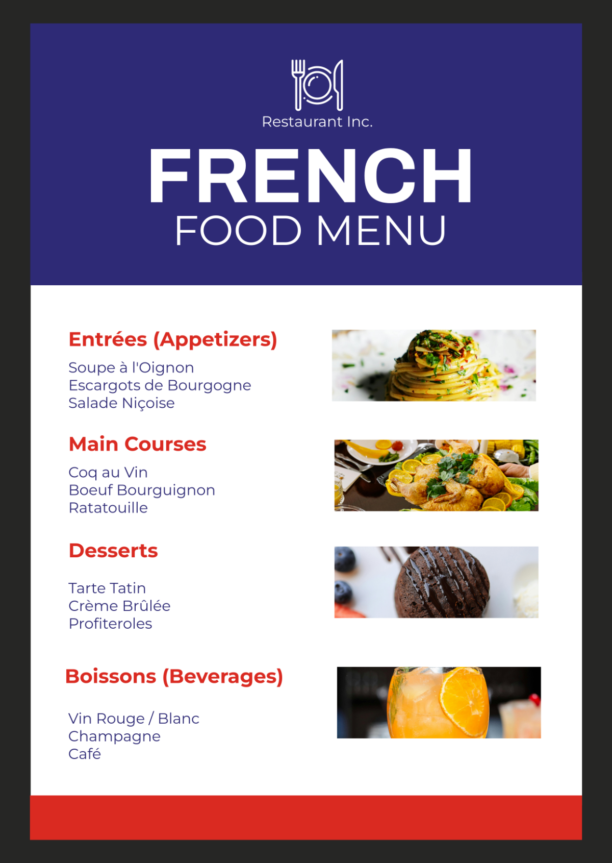 French Food Menu Template - Edit Online & Download