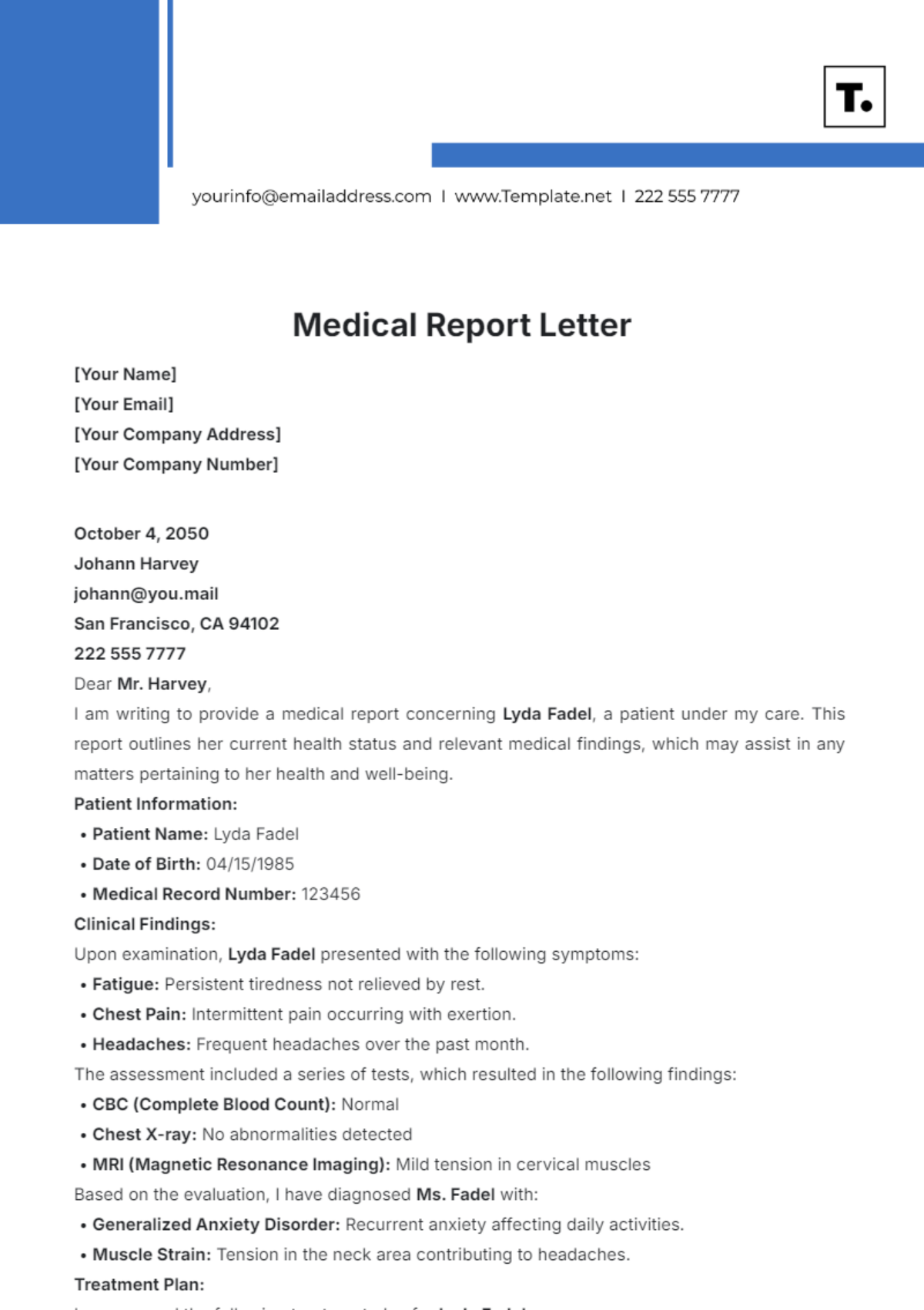 Printable Medical Report Letter Template - Edit Online & Download