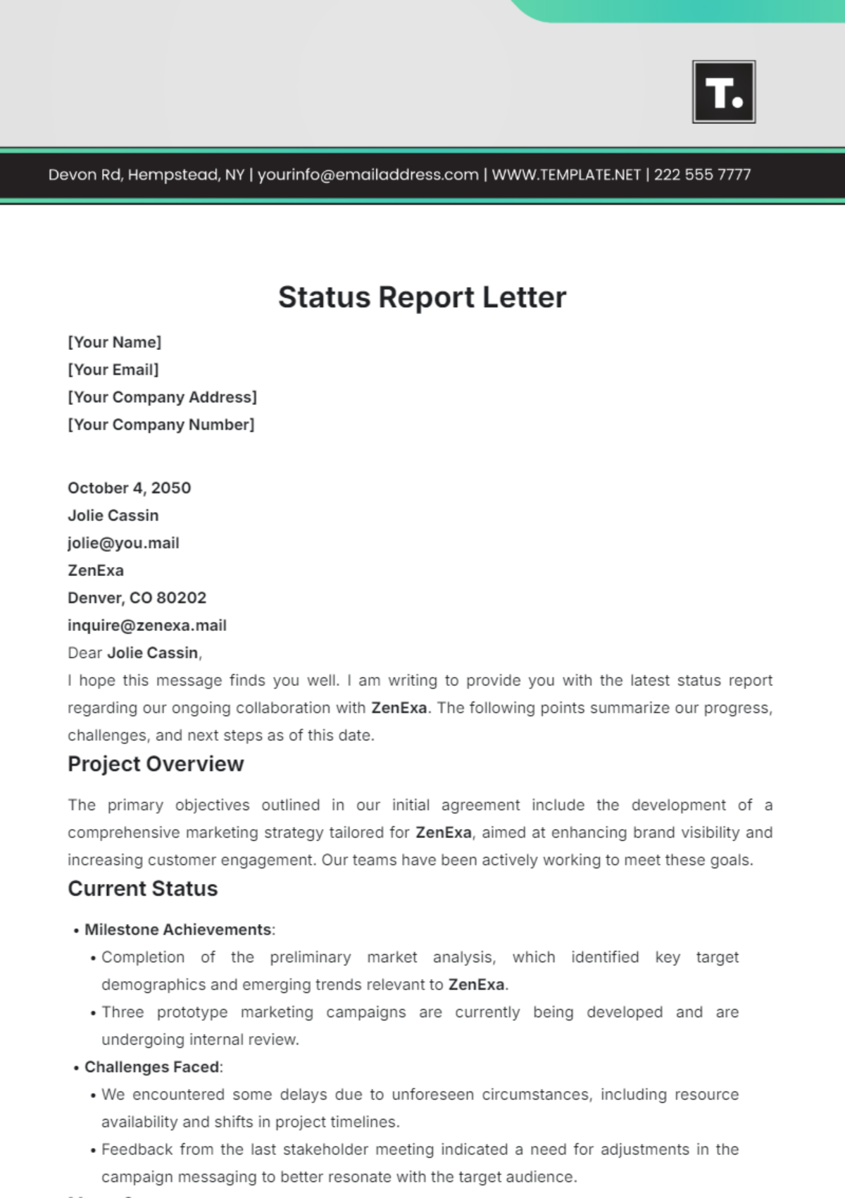 Status Report Letter Template - Edit Online & Download