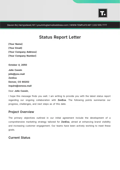 Free Status Report Letter Template to Edit Online