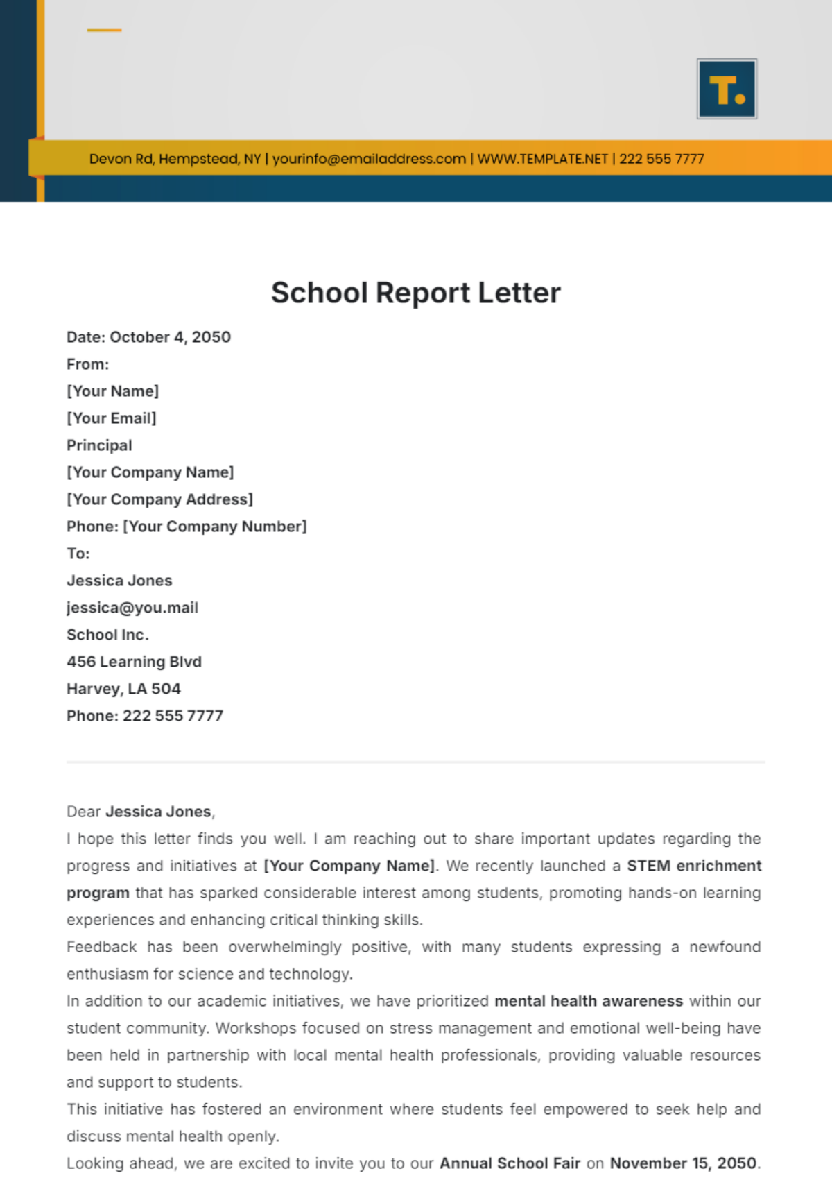 Report Letter Design for School Template - Edit Online & Download