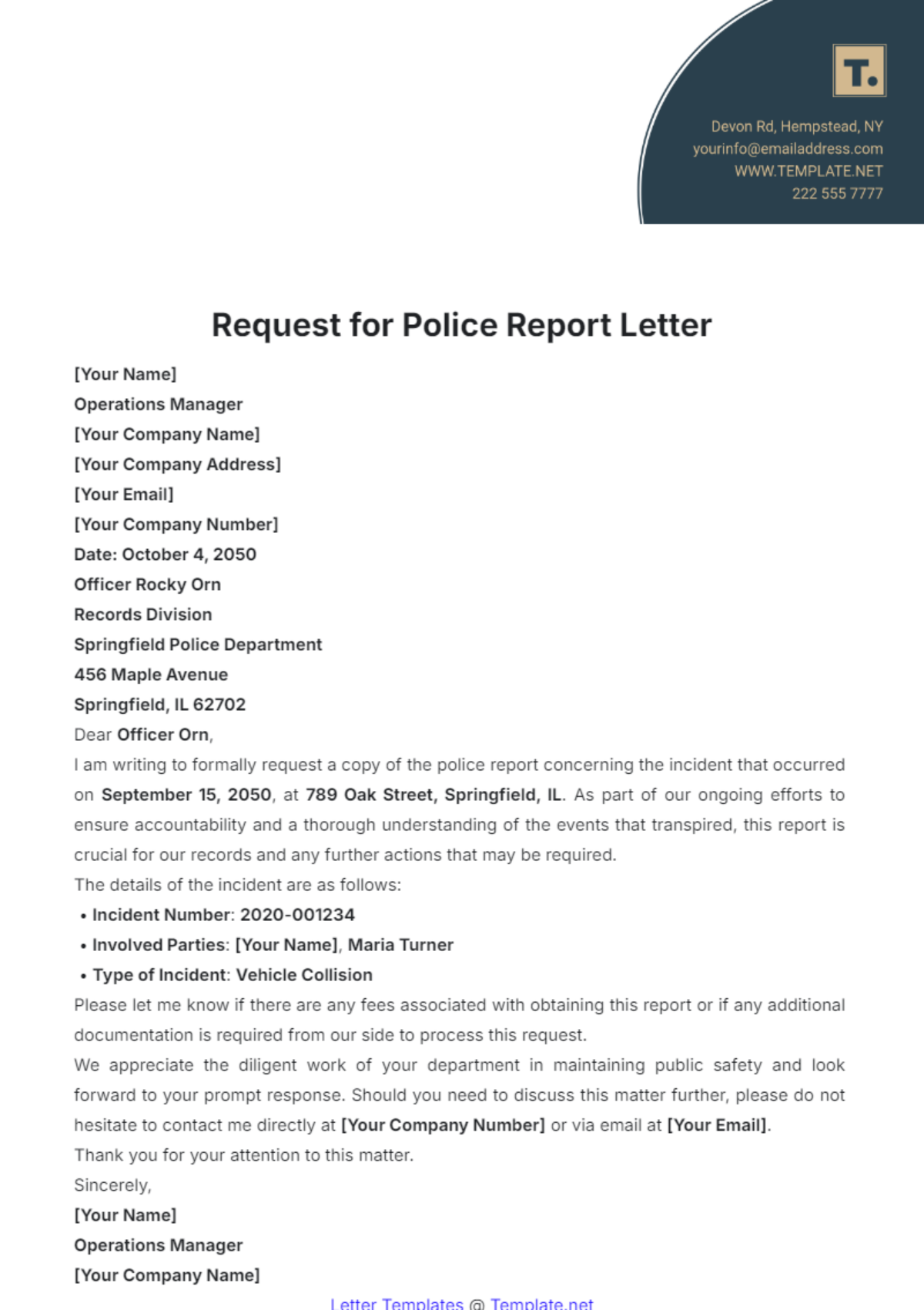 Request for Police Report Letter Template - Edit Online & Download