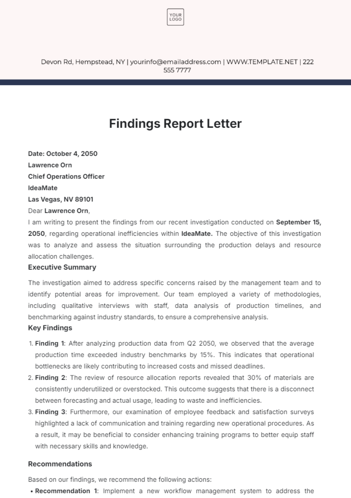 Findings Report Letter Template - Edit Online & Download