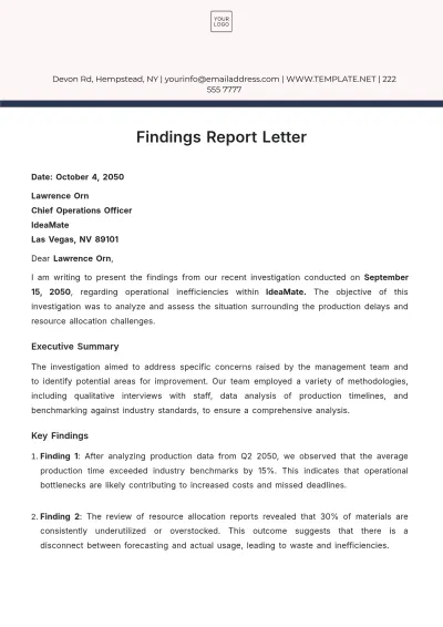 Free Findings Report Letter Template to Edit Online