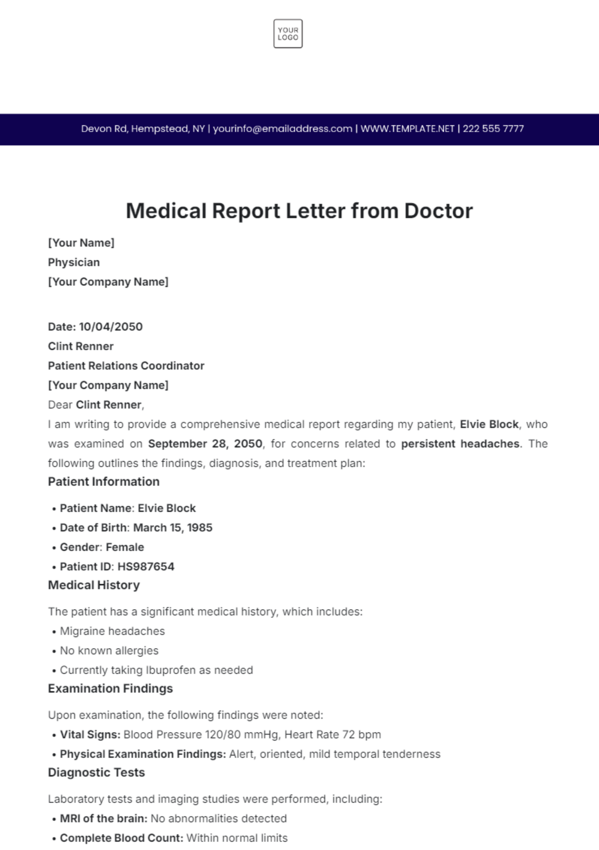 Medical Report Letter from Doctor Template - Edit Online & Download