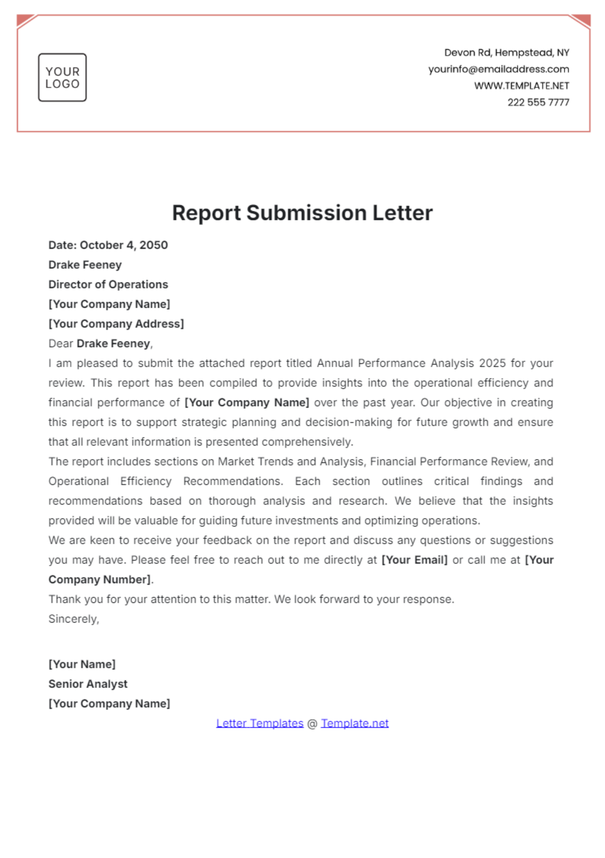 Report Submission Letter Template - Edit Online & Download