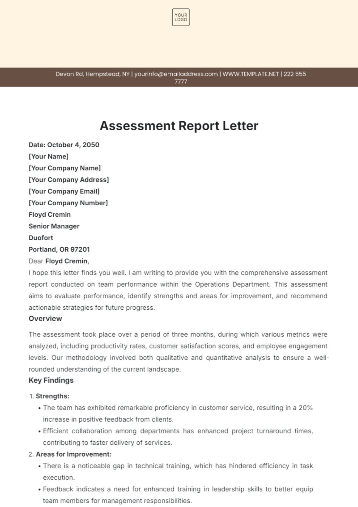 Assessment Report Letter Template - Edit Online & Download