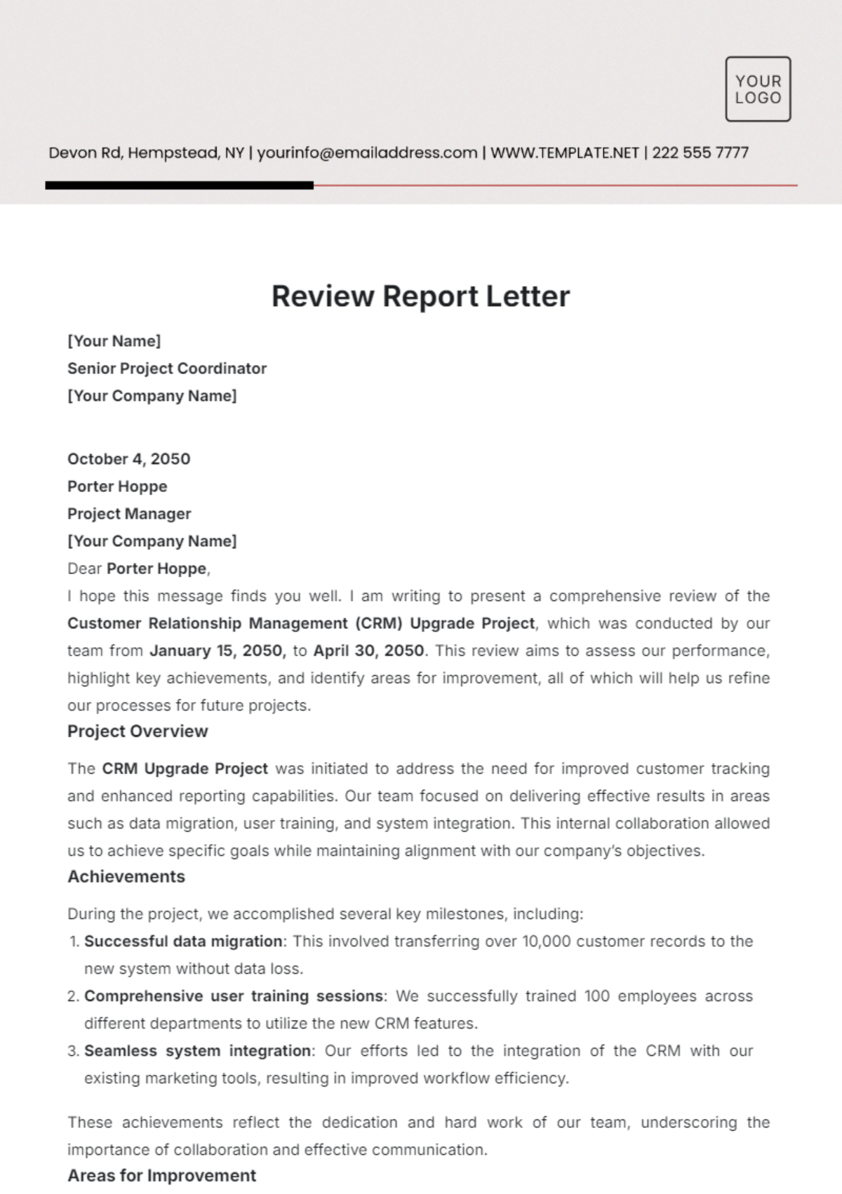 Review Report Letter Template - Edit Online & Download