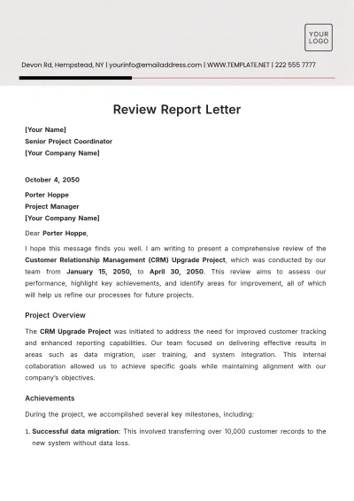 Free Review Report Letter Template to Edit Online