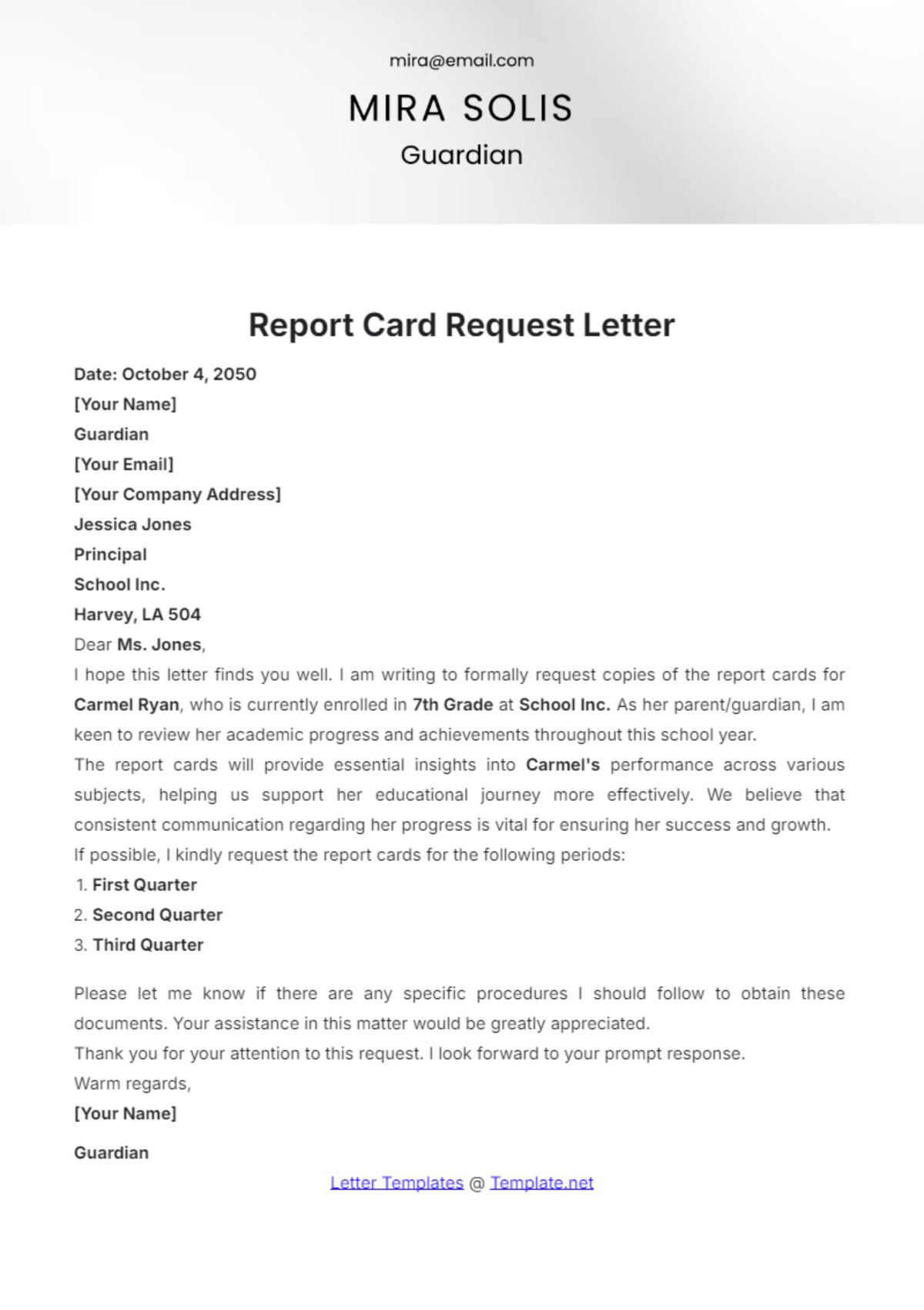 Report Card Request Letter Template - Edit Online & Download