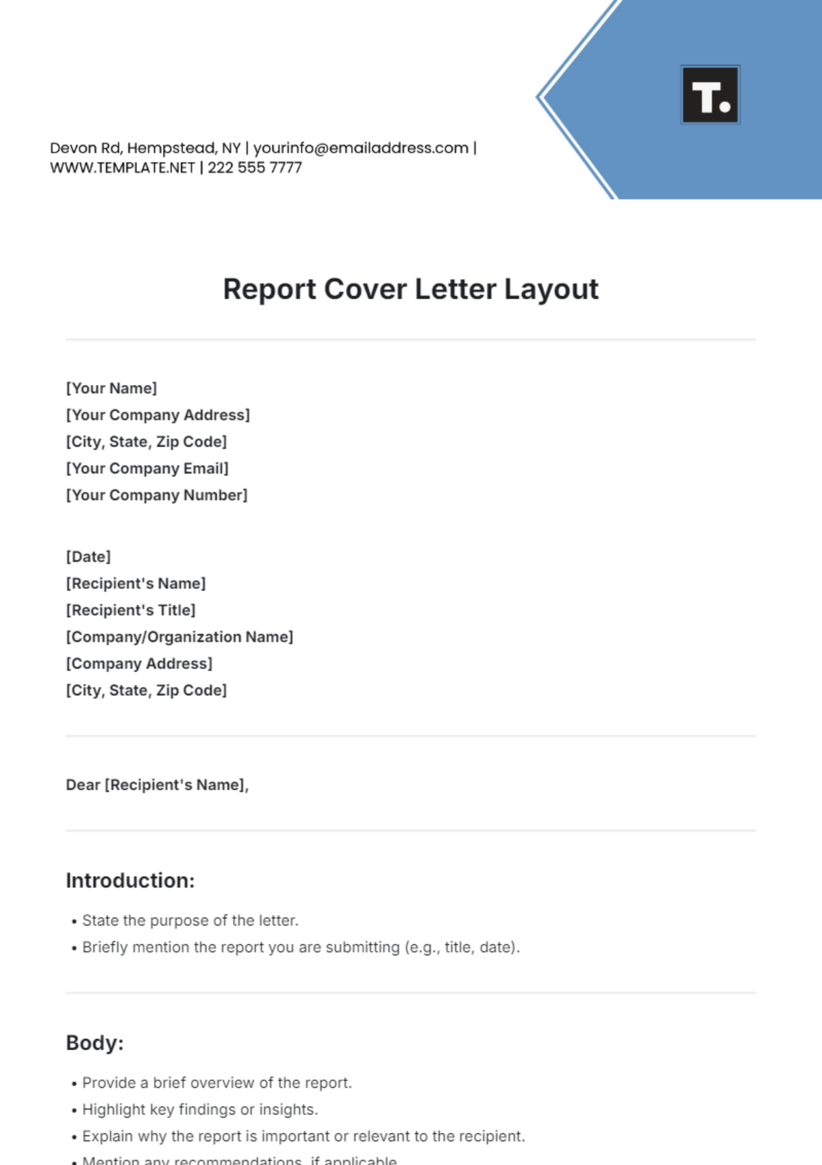 Report Cover Letter Layout Template - Edit Online & Download