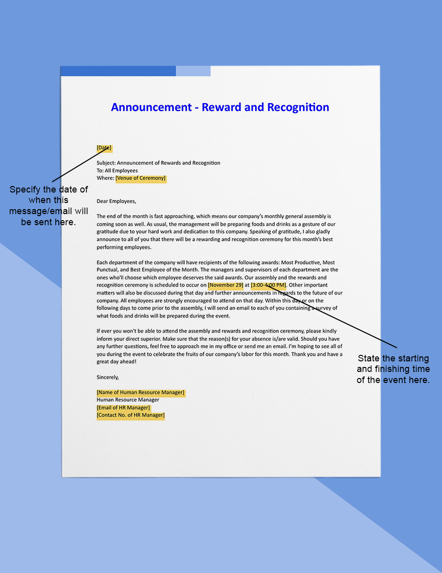 Announcement - Reward and Recognition Template