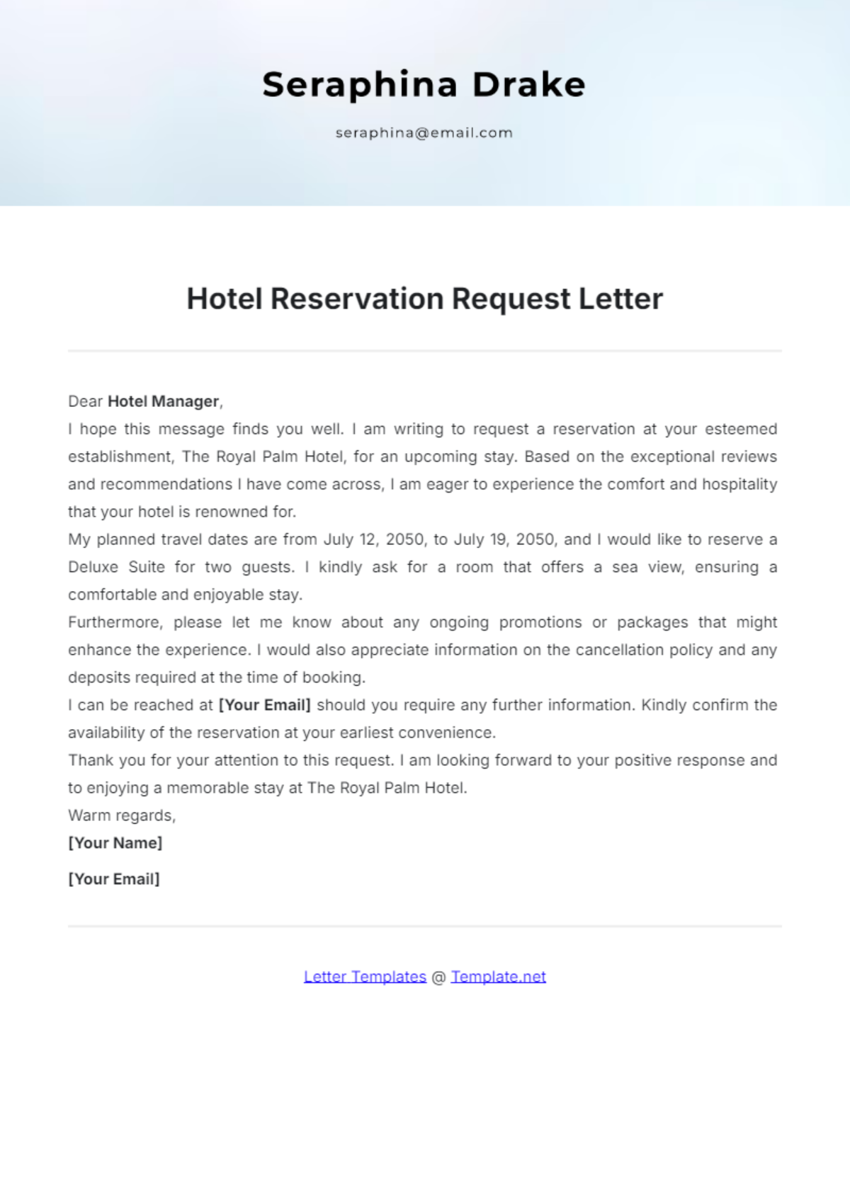 Hotel Reservation Request Letter Template - Edit Online & Download