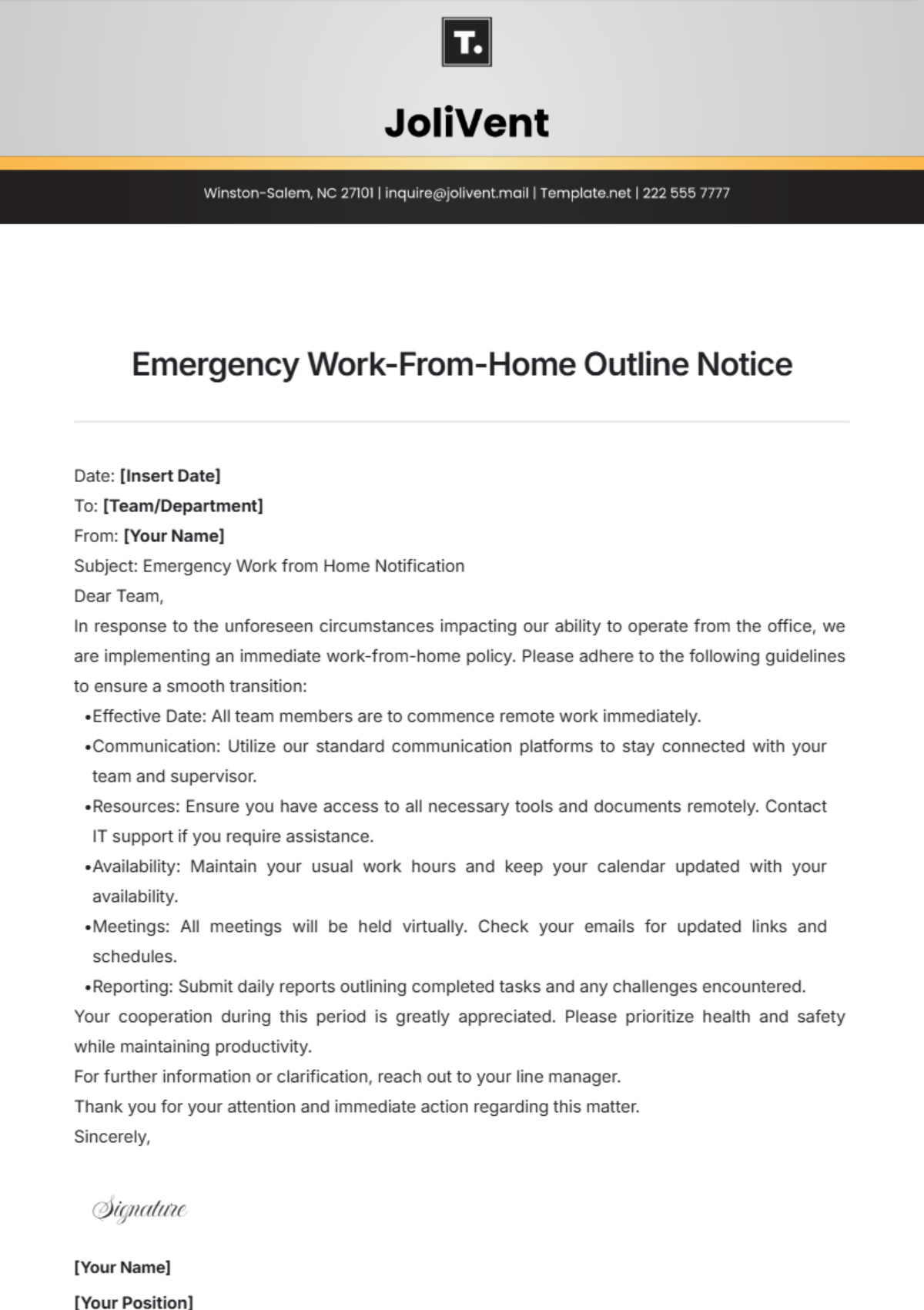 Emergency Work-From-Home Outline Notice Template - Edit Online & Download