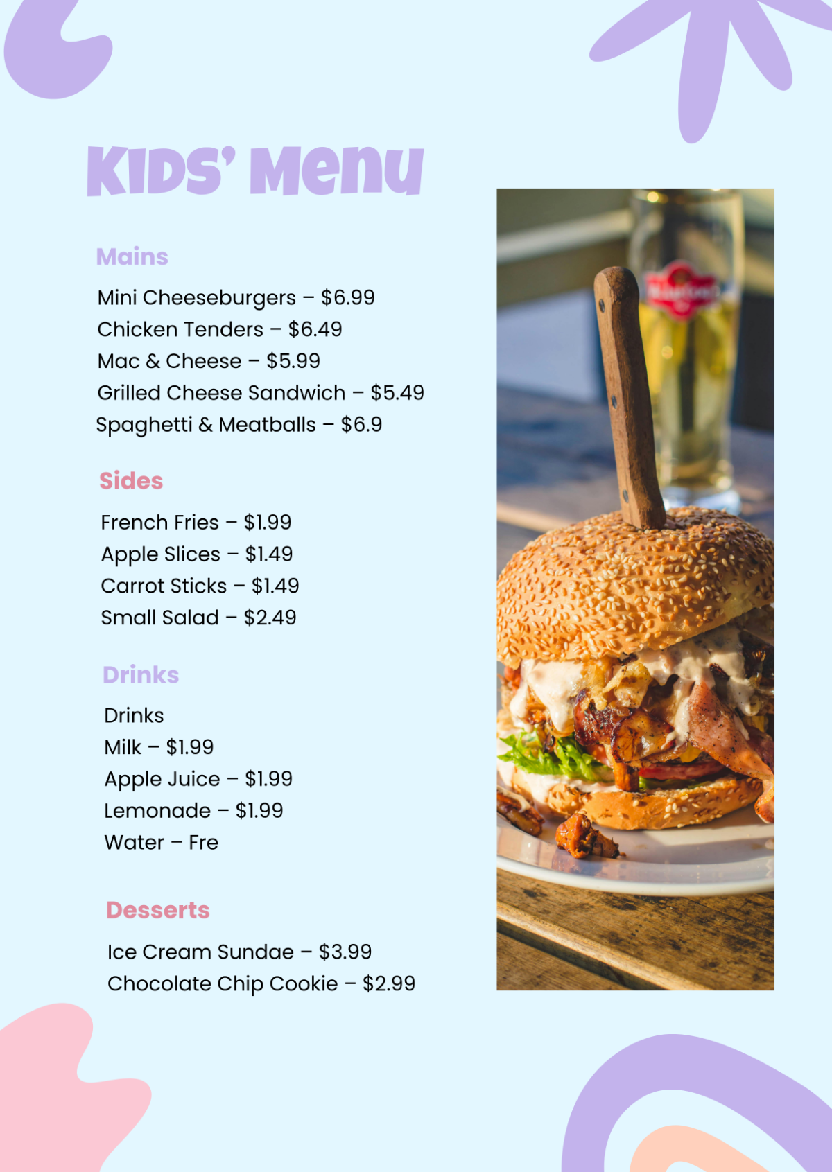 Aesthetic Kids Menu Template | Template.net