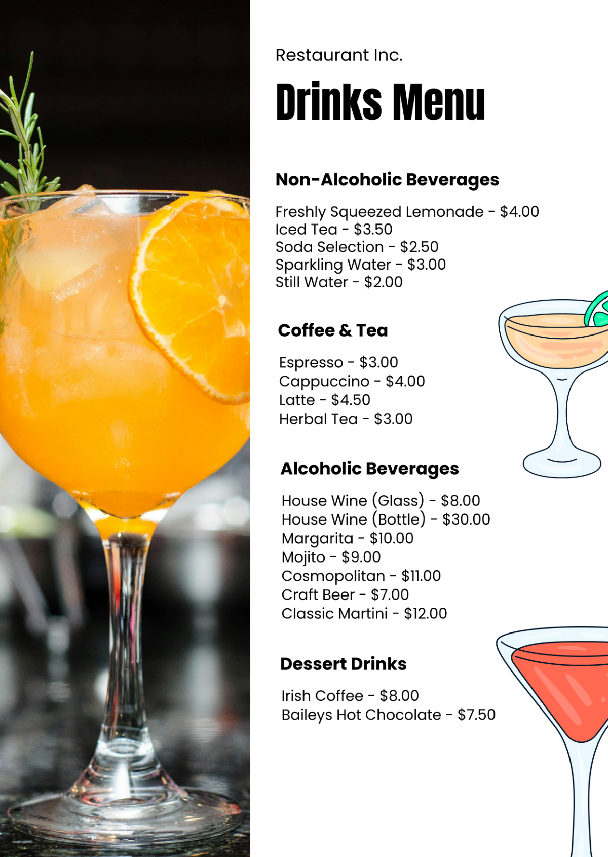 Restaurant Drink Menu Template | Template.net