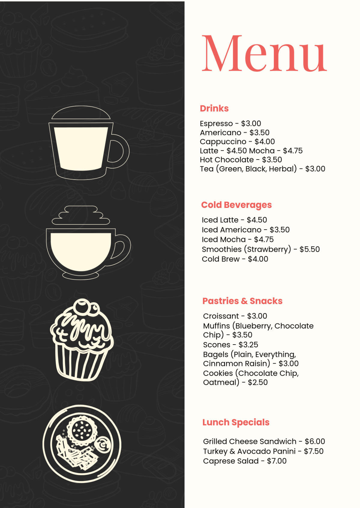 Creative Cafe Menu Template | Template.net