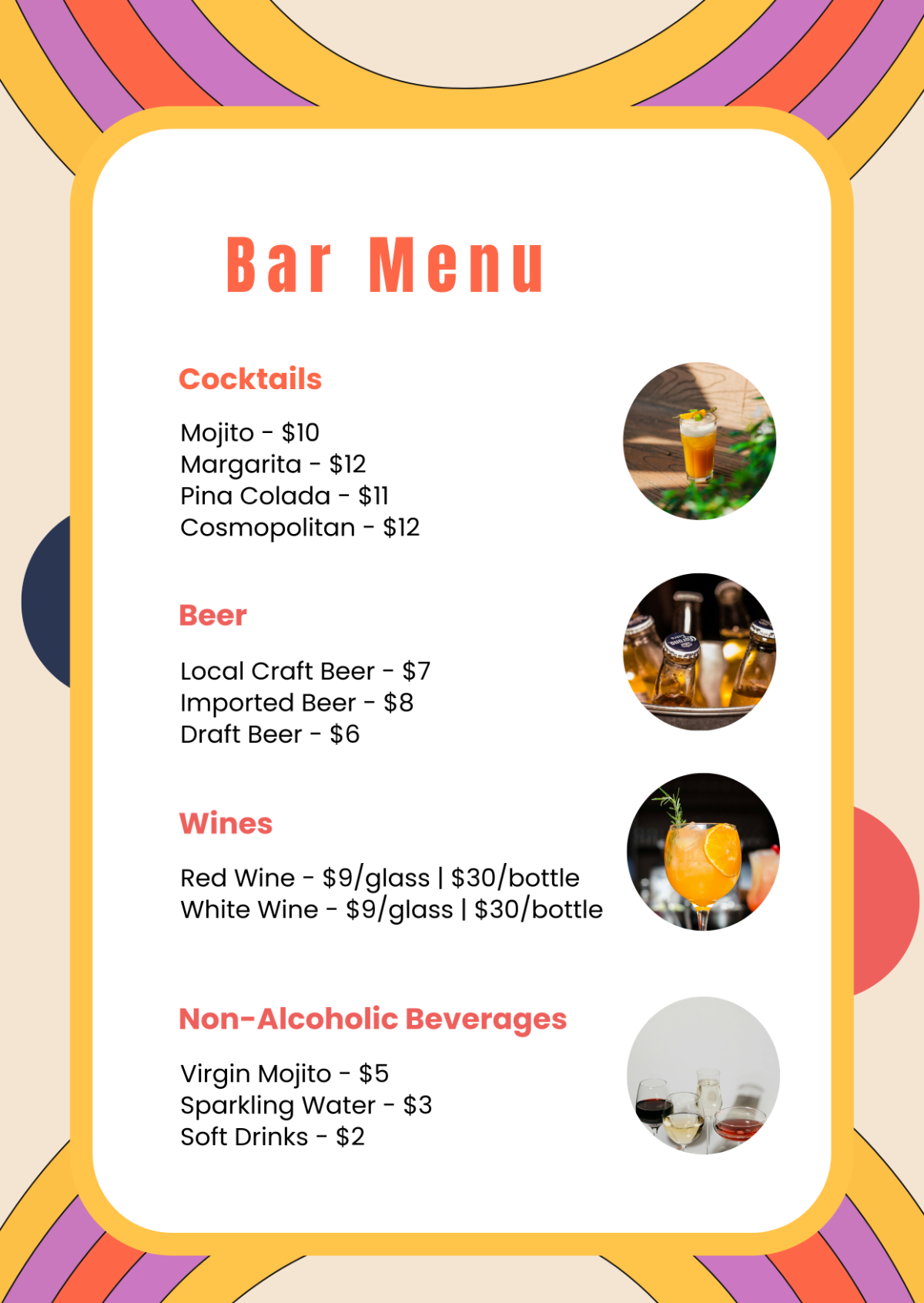 Free Colorful Bar Menu Template - Edit Online & Download | Template.net