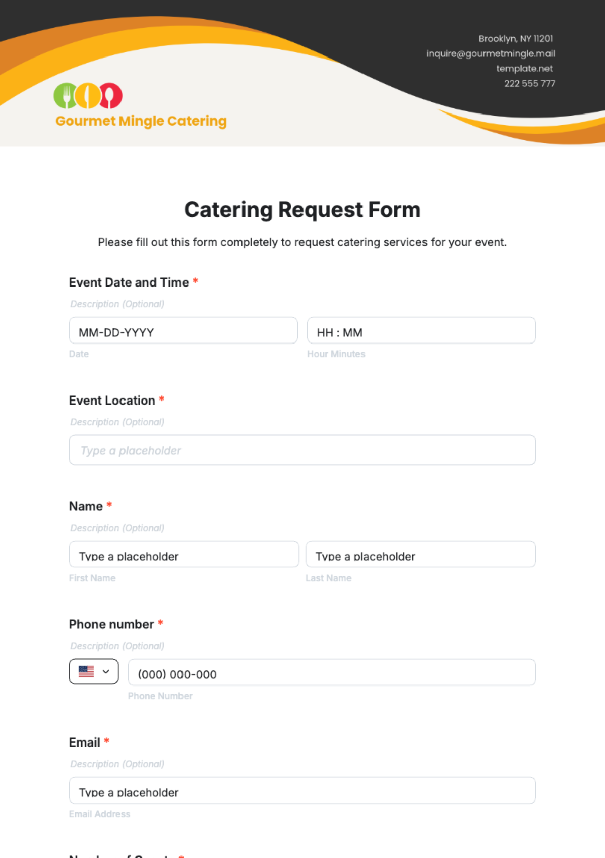 Catering Request Form Template - Edit Online & Download