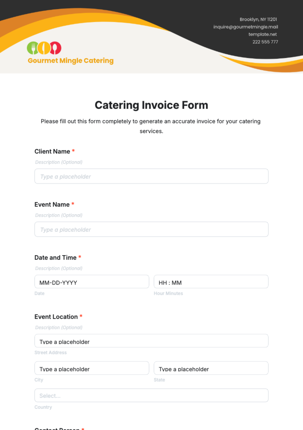 Catering Invoice Form Template - Edit Online & Download