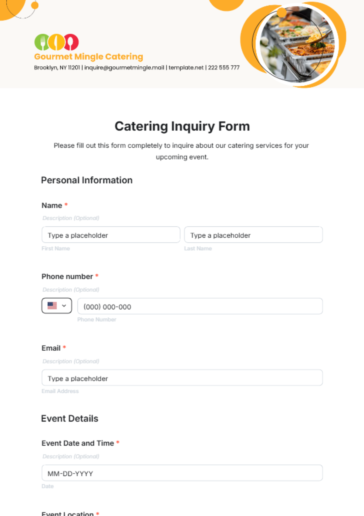 Catering Inquiry Form Template - Edit Online & Download