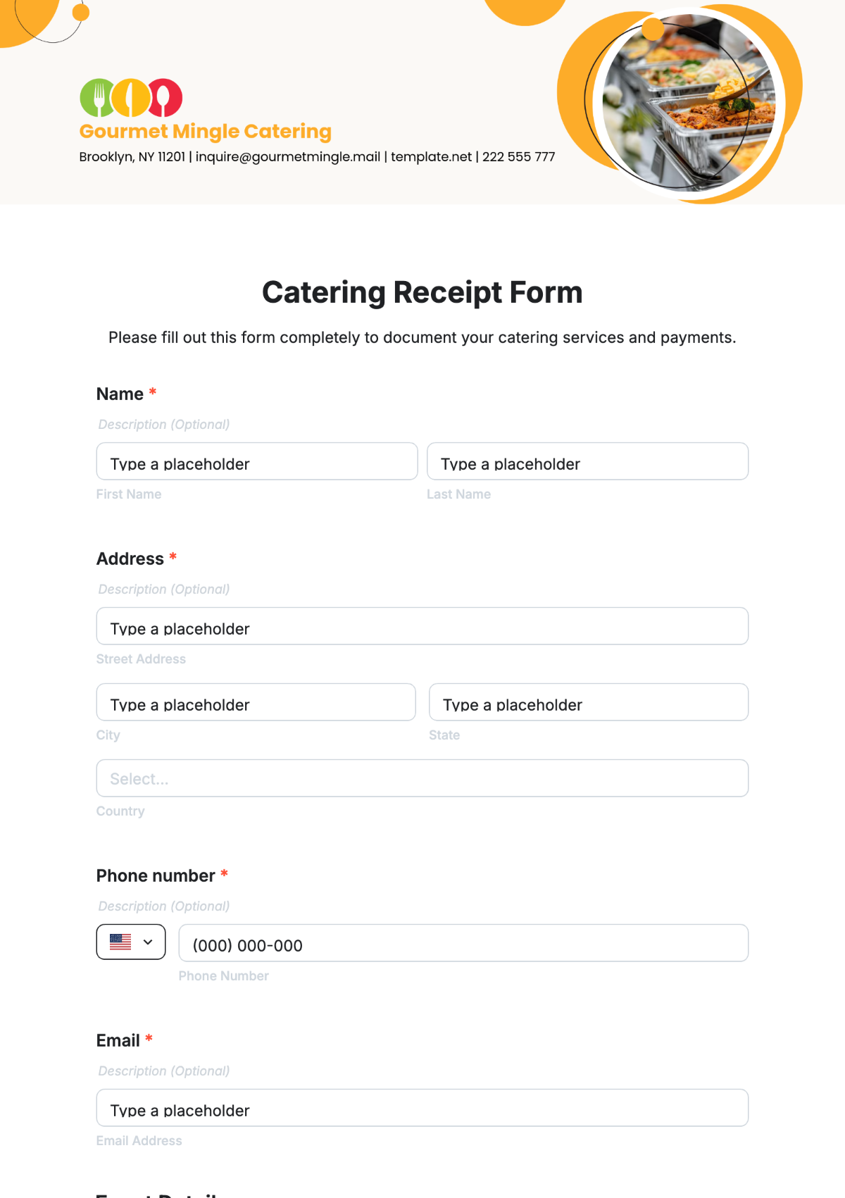 Catering Receipt Form Template - Edit Online & Download