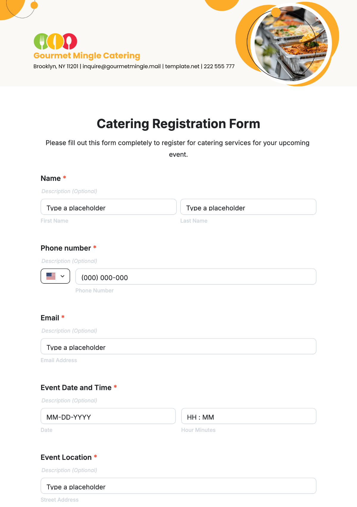 Catering Registration Form Template - Edit Online & Download