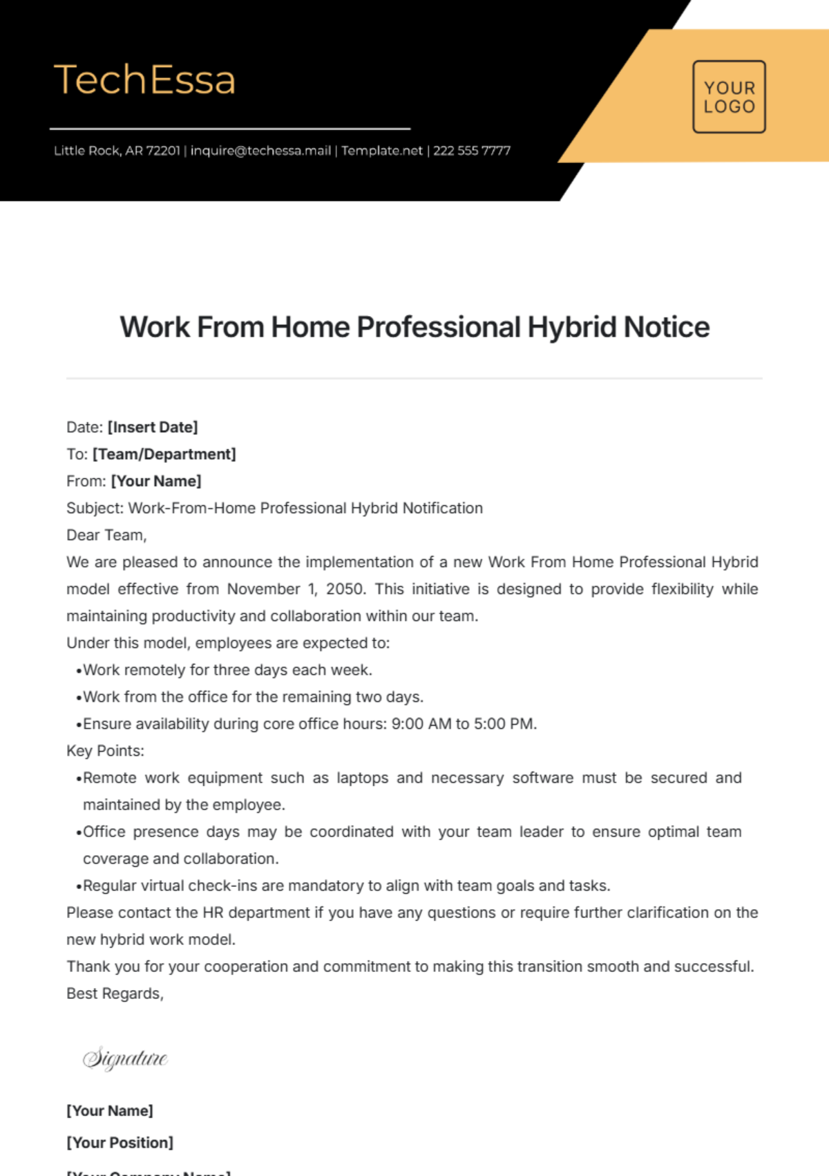 Work From Home Professional Hybrid Notice Template