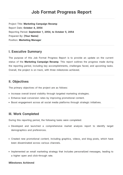 Free Job Format Progress Report Template to Edit Online