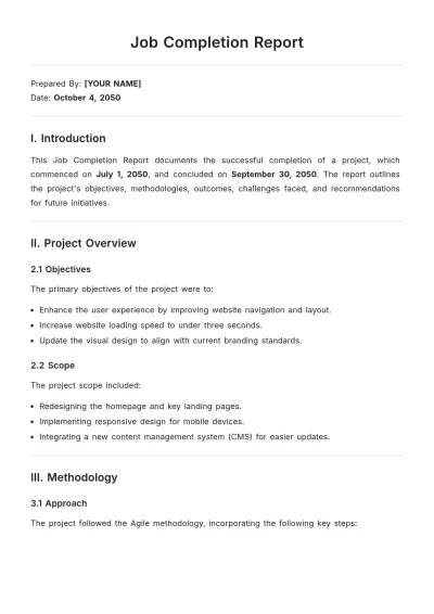 Free Job Completion Report Template to Edit Online