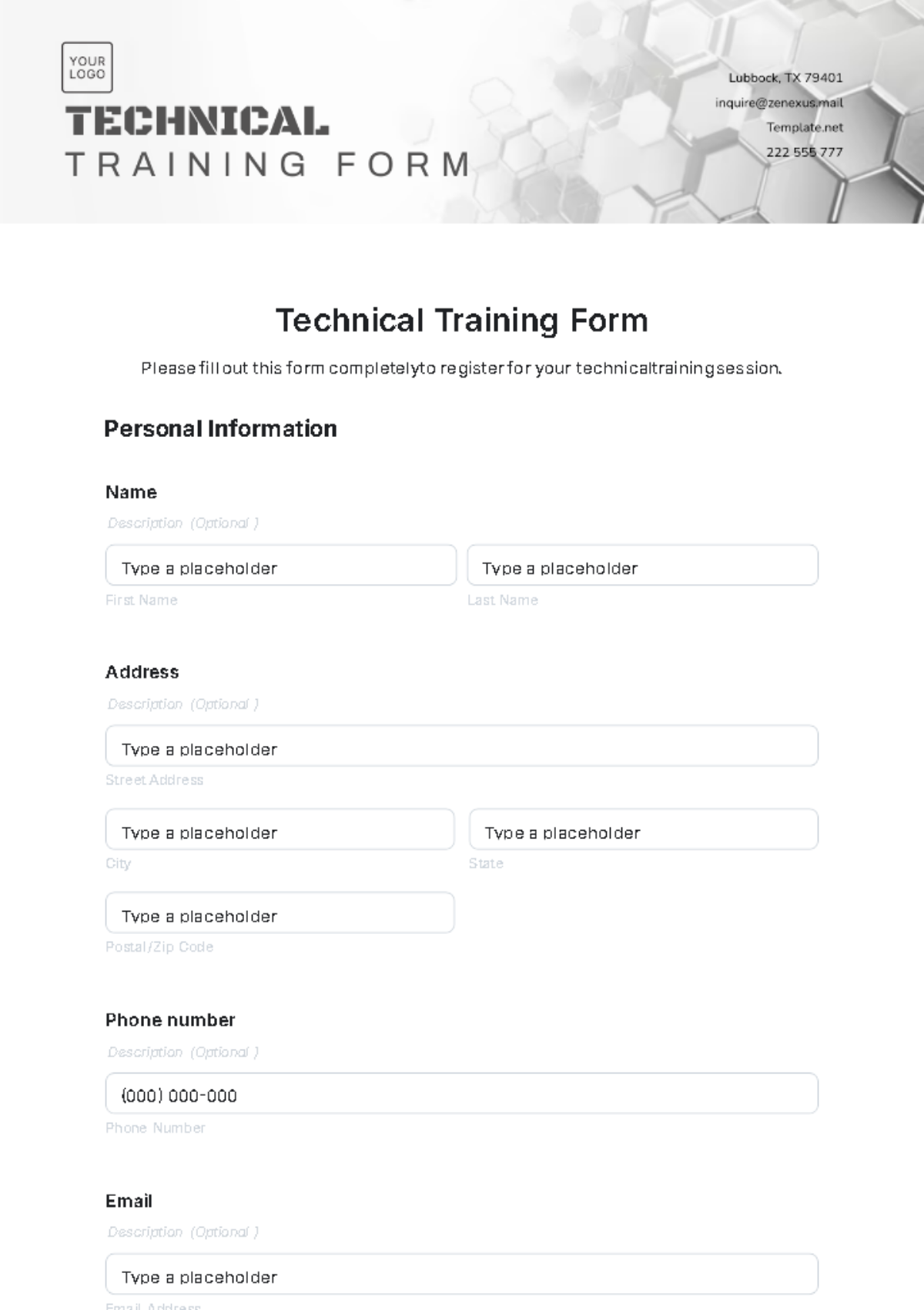 Technical Training Form Template - Edit Online & Download