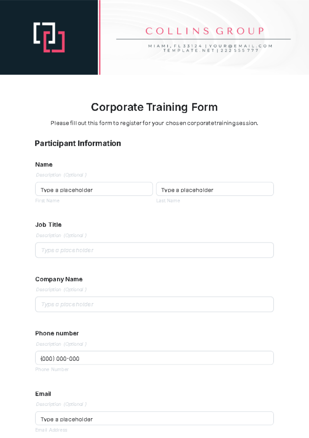 Corporate Training Form Template - Edit Online & Download