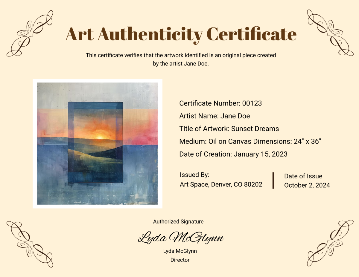 Art Authenticity Certificate Template - Edit Online & Download