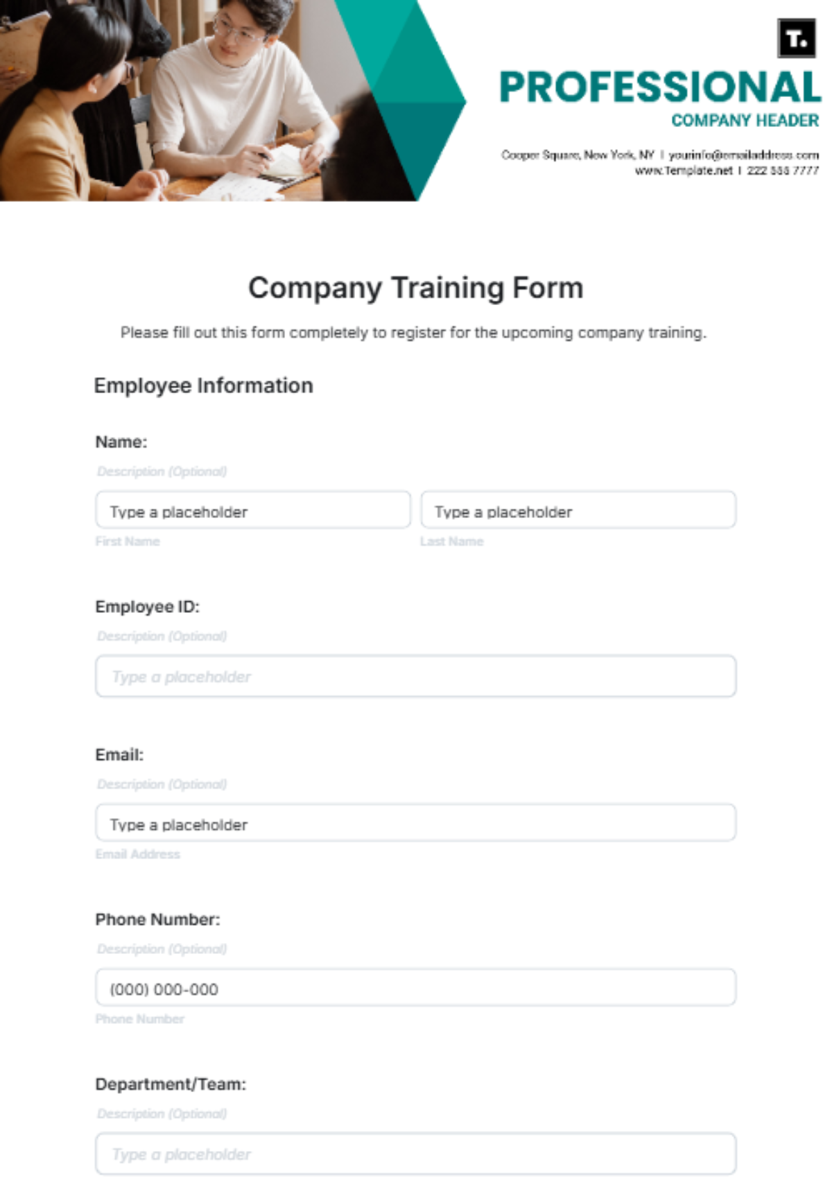 Company Training Form Template - Edit Online & Download