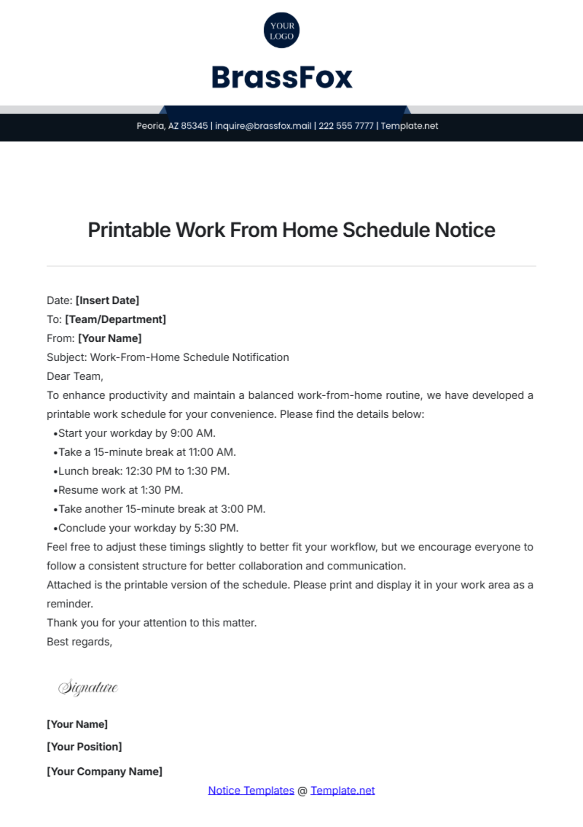 Printable Work From Home Schedule Notice Template - Edit Online & Download