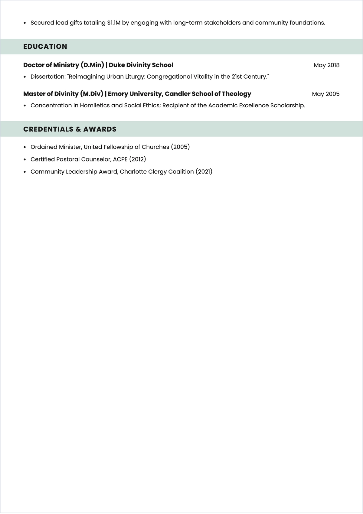 Free Professional Pastor ATS Resume Template, AI Resume Builder
