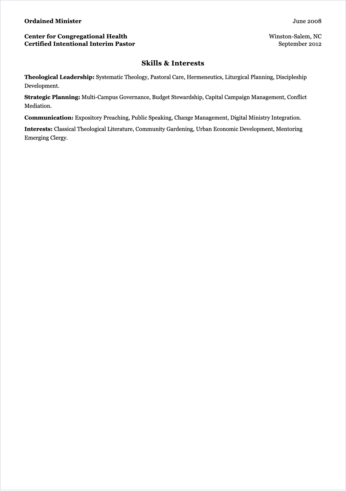 Free Executive Senior Pastor ATS Resume Template, AI Resume Builder