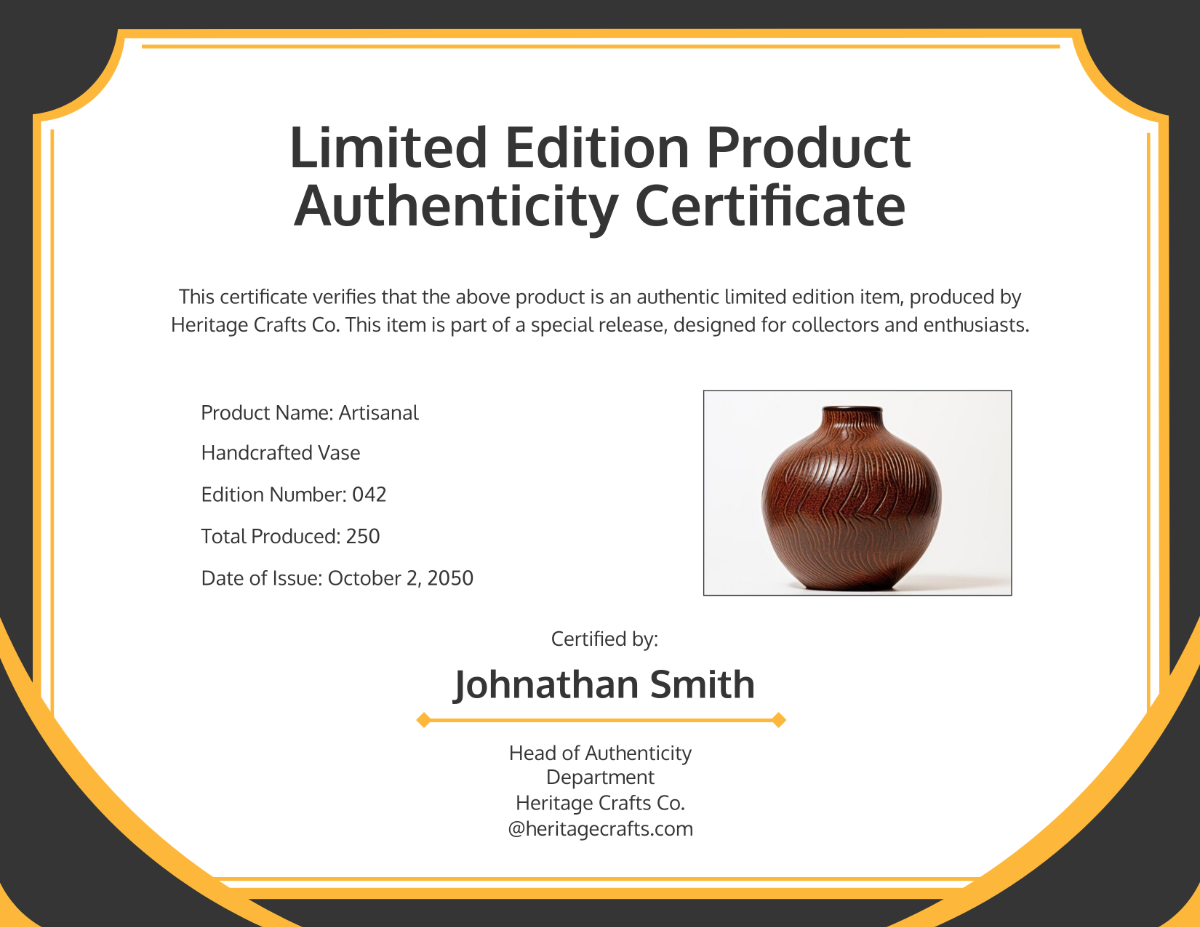 Limited Edition Product Authenticity Certificate Template - Edit Online & Download