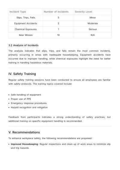 Free Workplace Safety Report Template to Edit Online