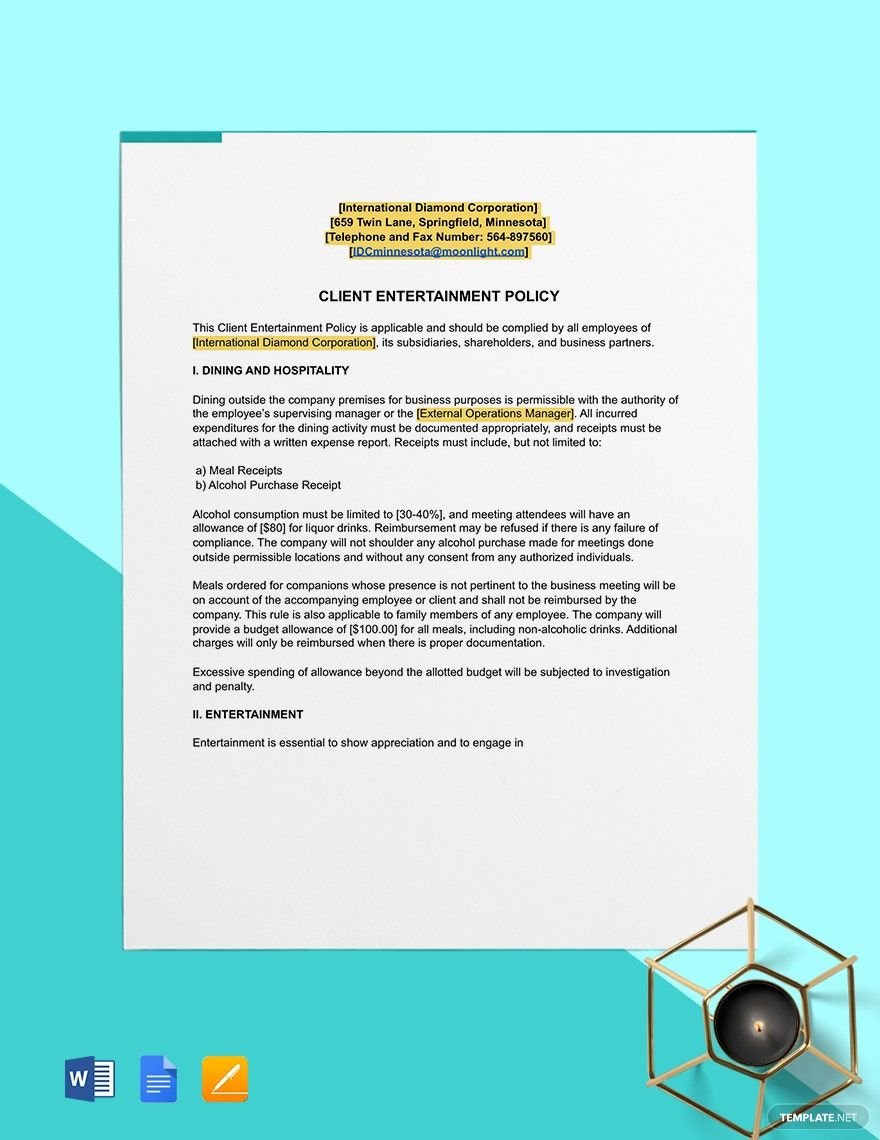 Client Entertainment Policy Template