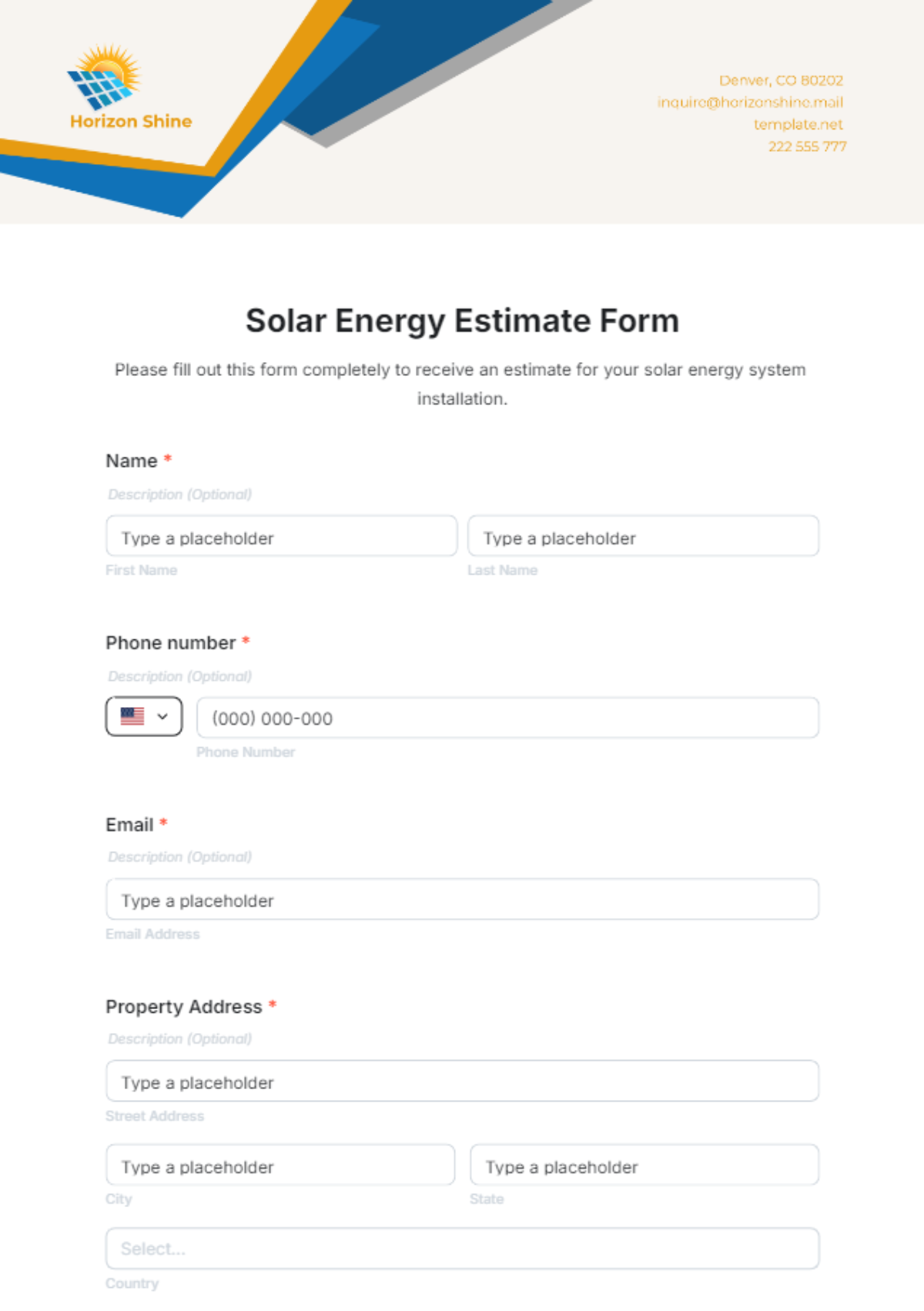 Solar Energy Estimate Form Template - Edit Online & Download