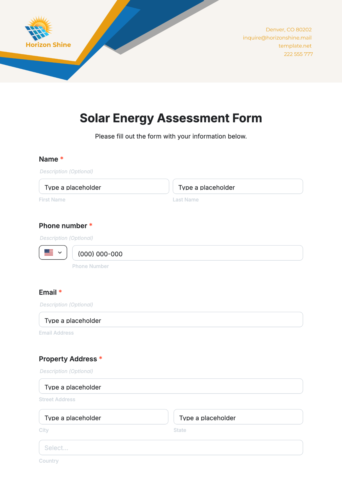 Solar Energy Assessment Form Template - Edit Online & Download